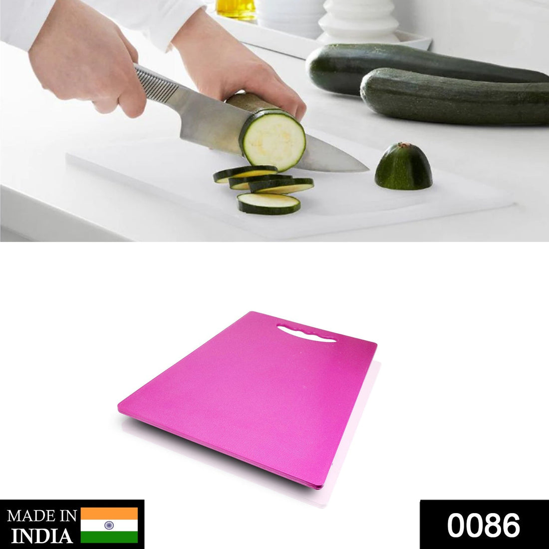 Cutting board made of plastic, perfect for chopping and slicing.
