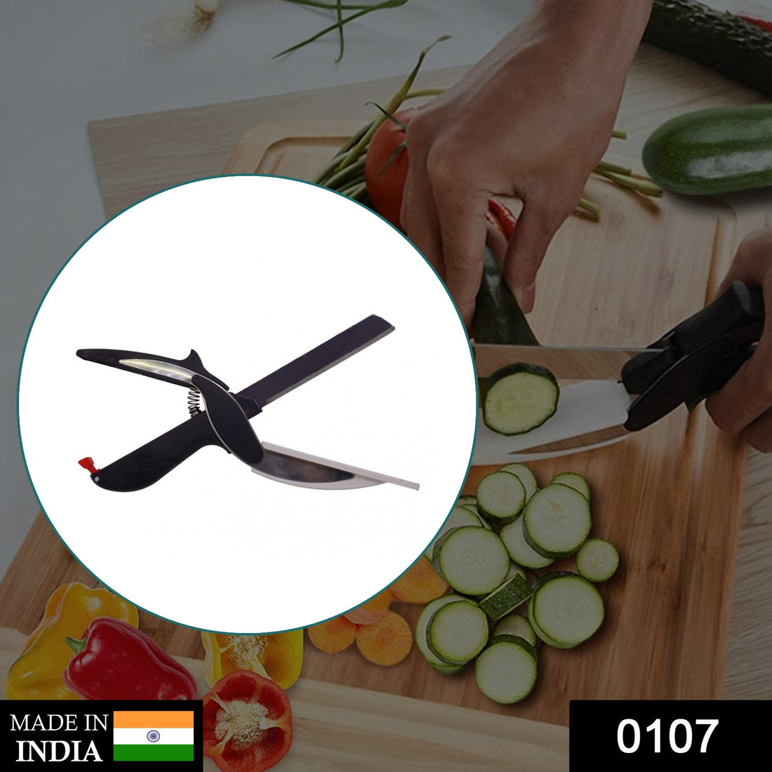 2-in-1 chopper and slicer for fruits and vegetables with a convenient handle.