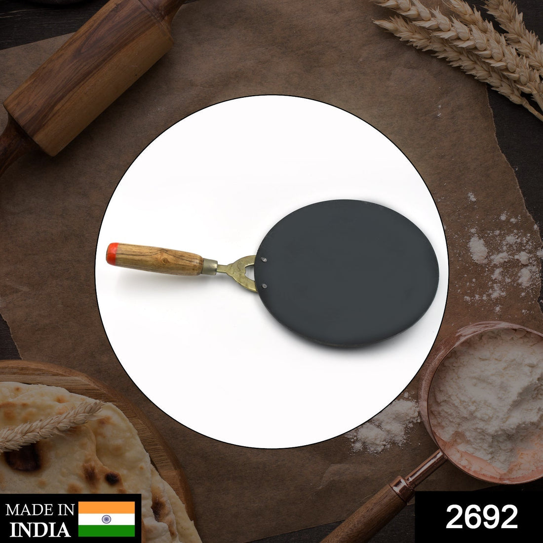 Nonstick wooden handle roti tawa, ideal for everyday cooking of rotis.