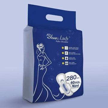 Beautiful Basics Blue Lady Extra Long Pads With Wides Wings Sanitary Pads – 280 mm, 40-Pack