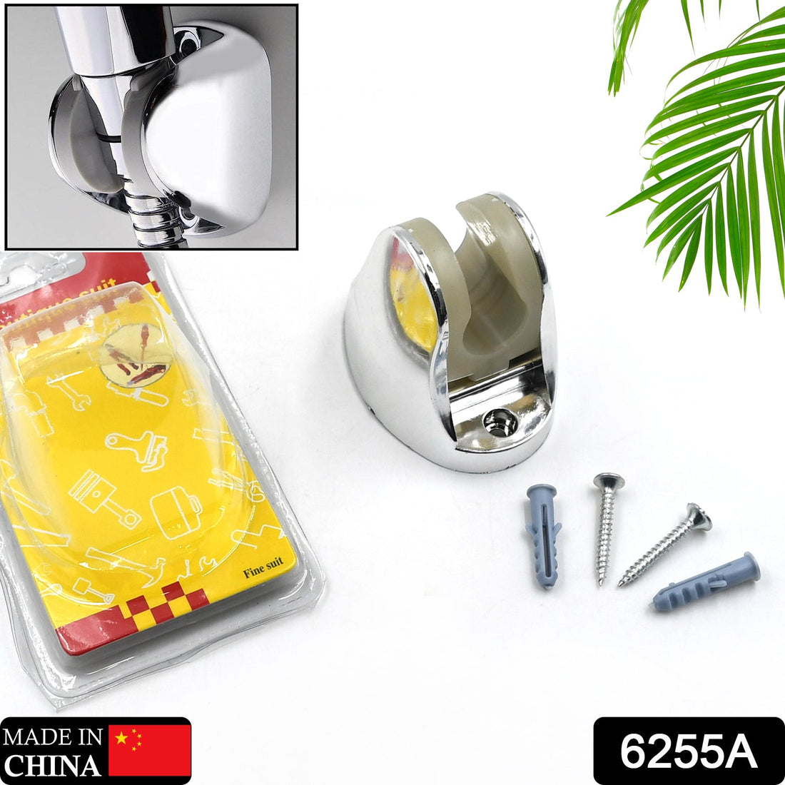 Adjustable hand shower holder with fixing screws, suitable for various bathroom setups.