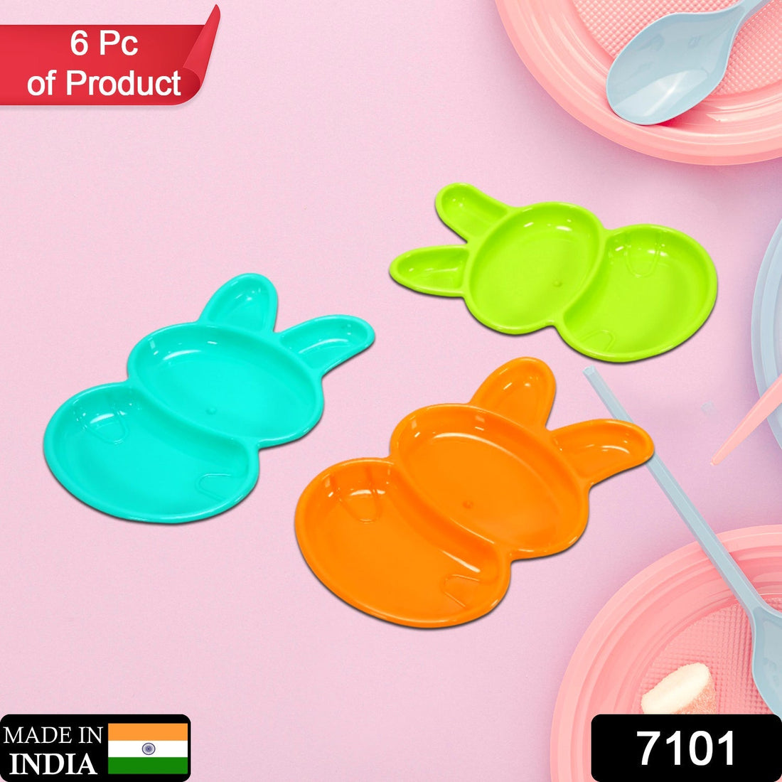 Multicolor rabbit-shaped dishes for kids, set of 6