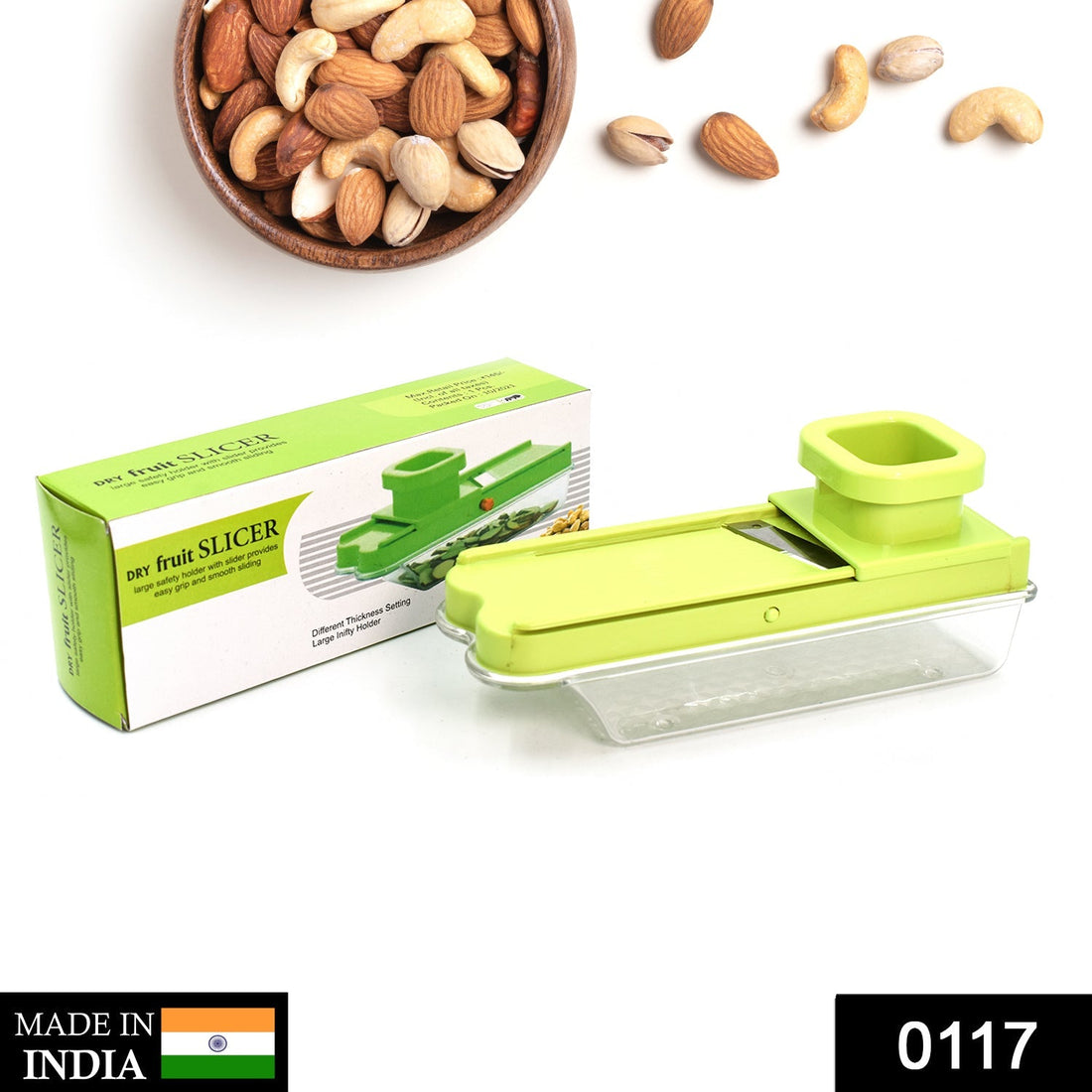 Stainless steel vegetable and dry fruit slicer.