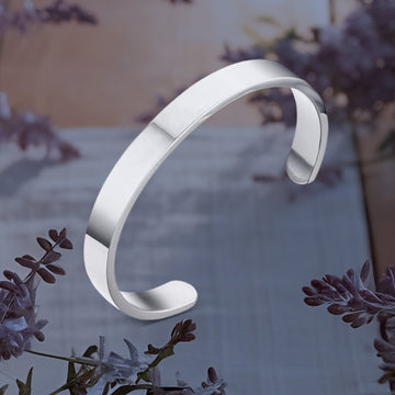 Minimalist Polished Open-Ended Silver-Tone Stainless Steel Kada