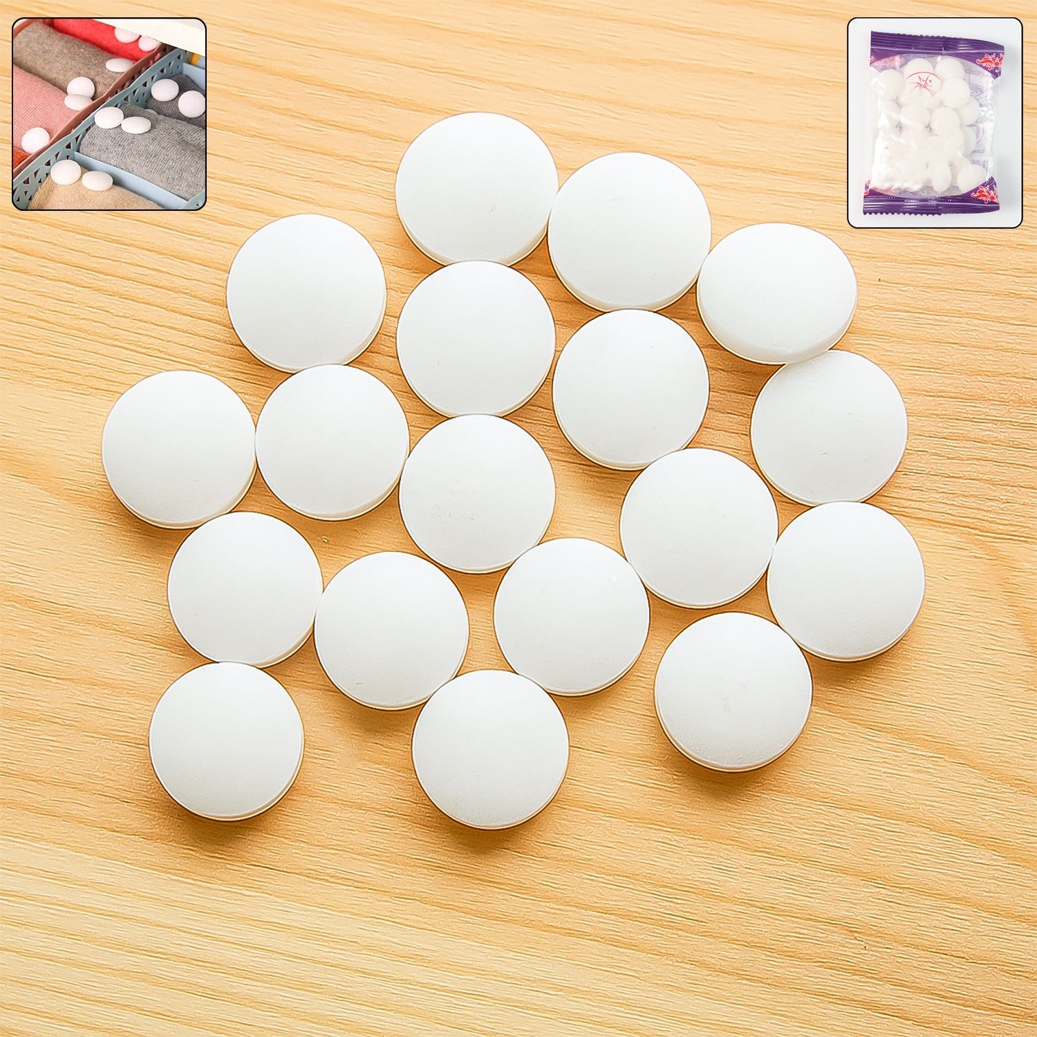 Premium Naphthalene Mothballs & Cupboard Deodorizer Tablets (1 Packet / 20 Gm)