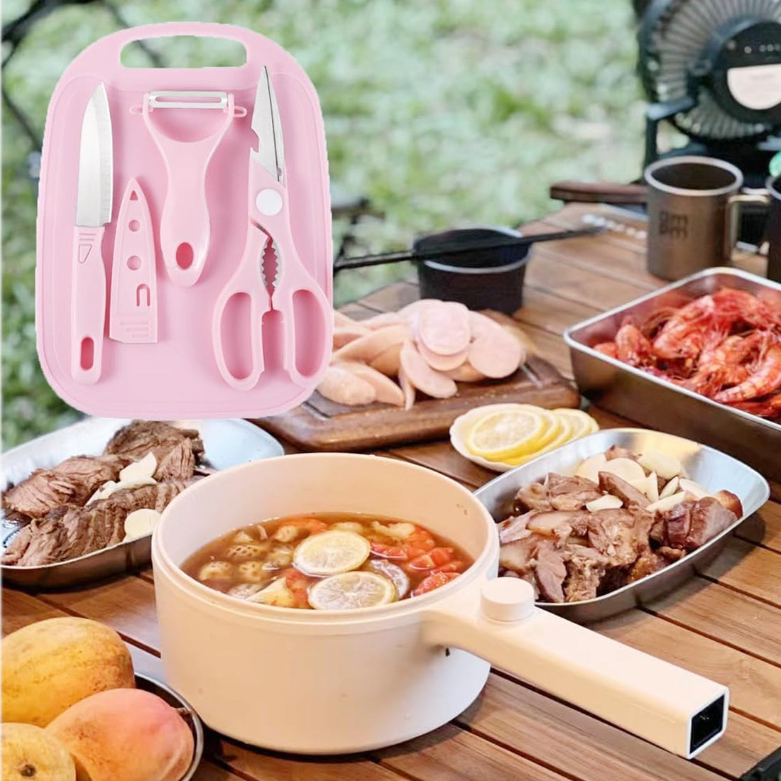 Portable mini cutting board set, 4 pieces, for travel and camping