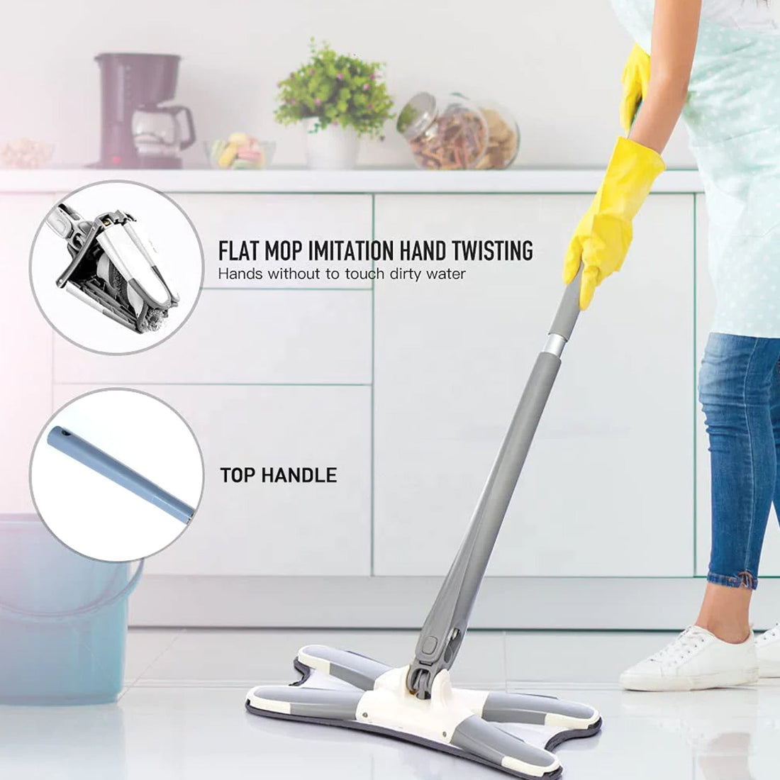 360° flat hand mop for cleaning floors, walls, and ceilings