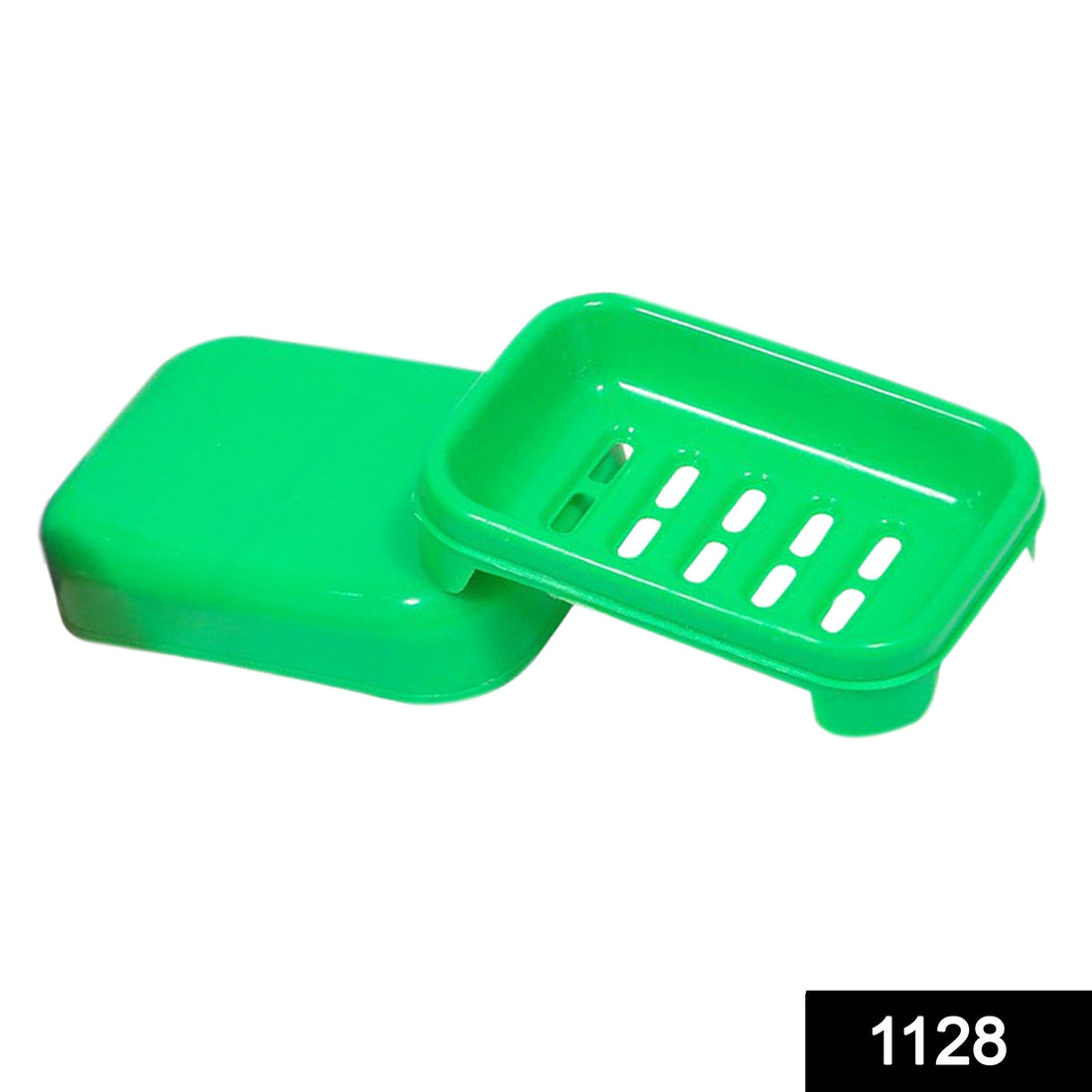 Covered plastic soap case, keeps soap dry and clean in the bathroom.