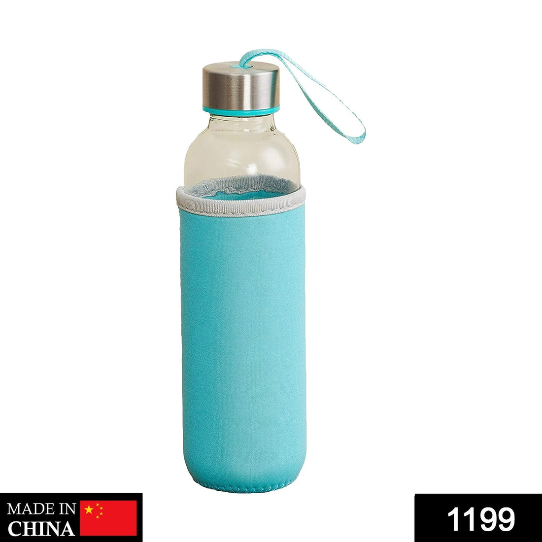 Glass water bottle with cover, 500 ml, stylish and portable.