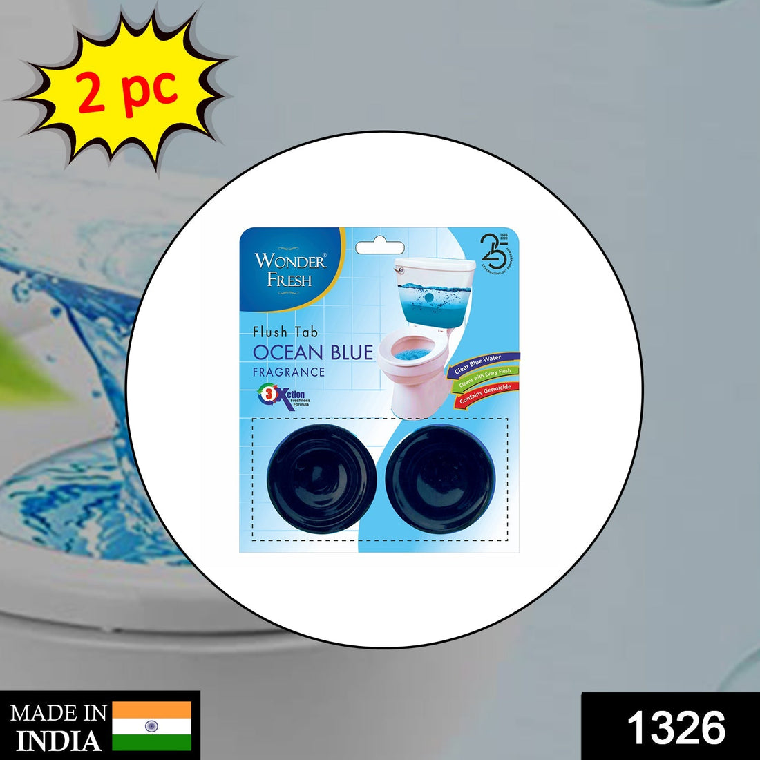 Toilet cleaner flush tab in ocean blue, 100 grams