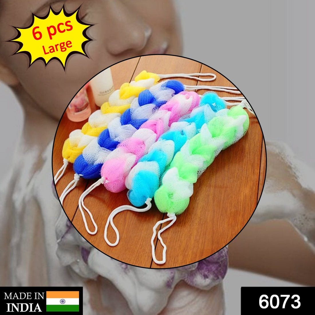 Hanging bath loofah sponge, pack of 6, for effective body scrubbing.