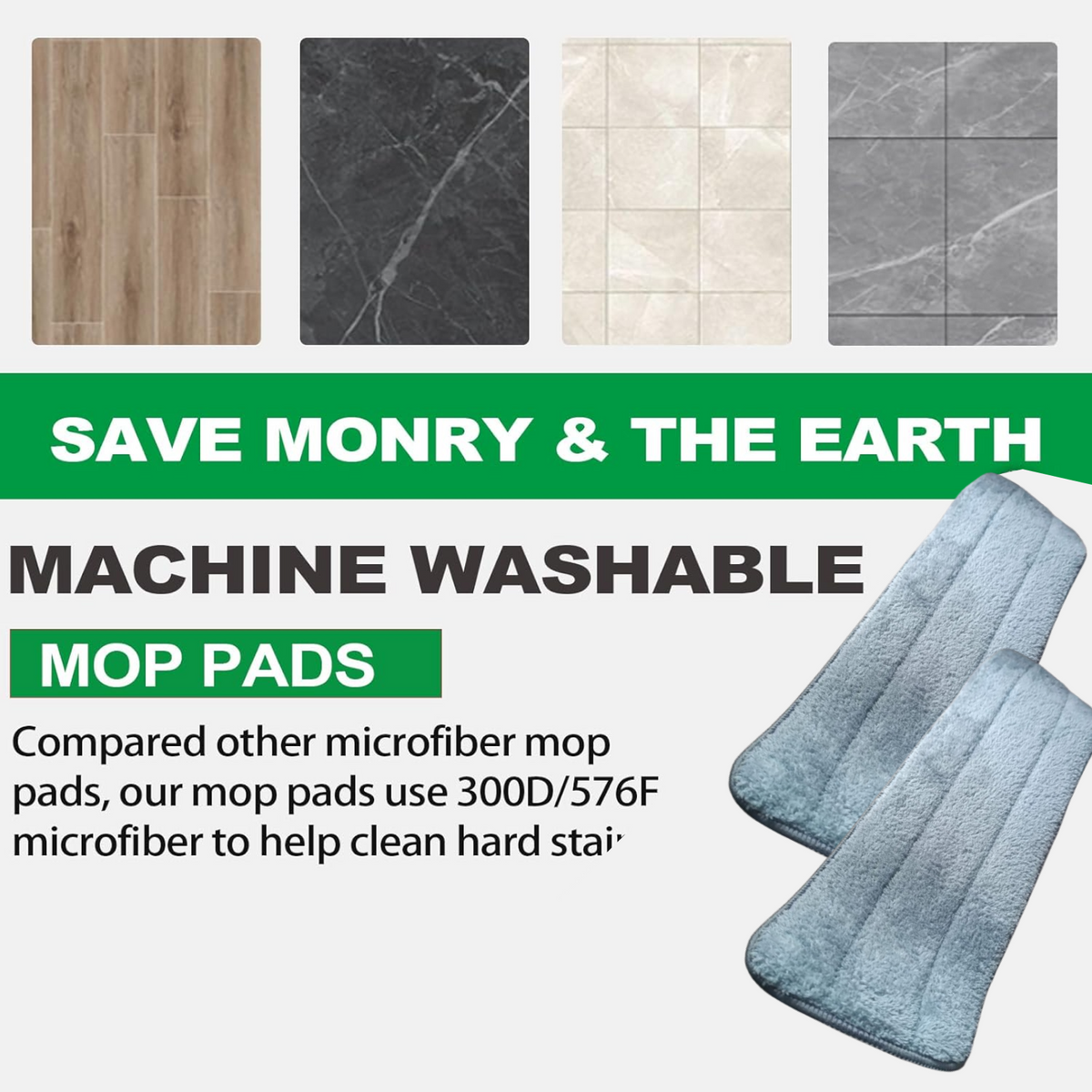 High-Quality 40x13 cm Reusable Flat Mop Microfiber Cleaning Pad Refill (1 Pc)