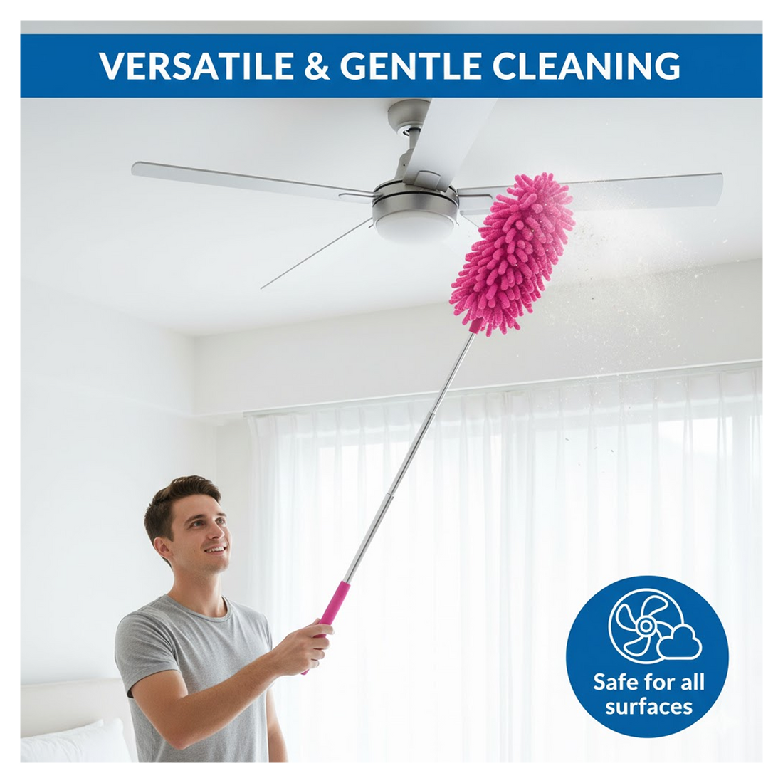 Microfiber duster for fan cleaning