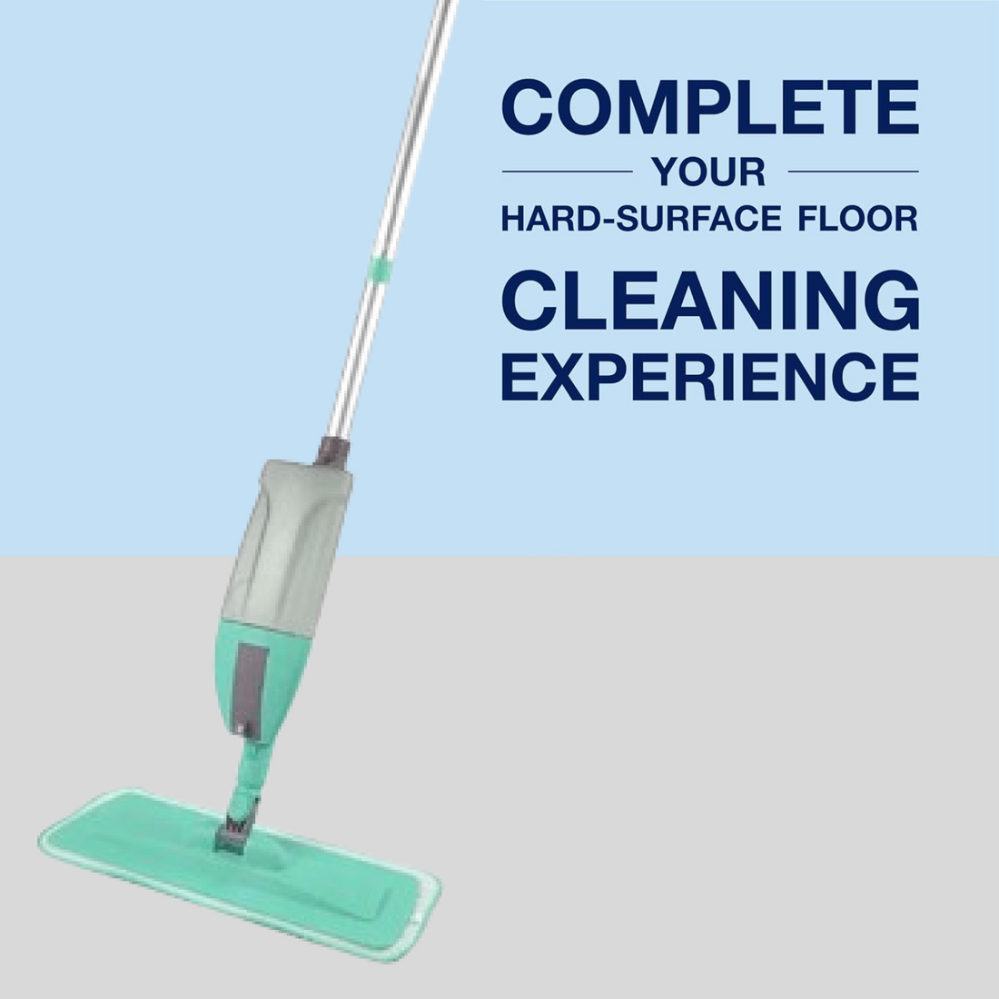 Spray mop head with cleaning pad attached