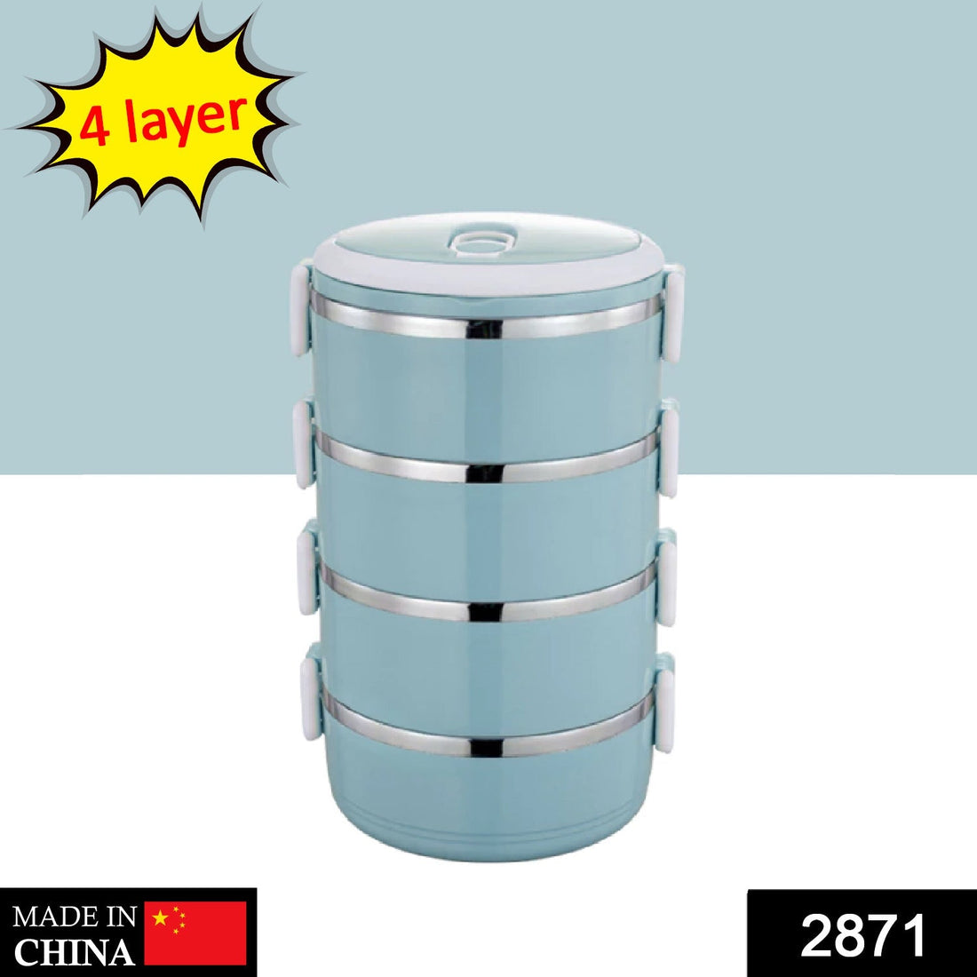 Four layer stainless steel hot lunch box.