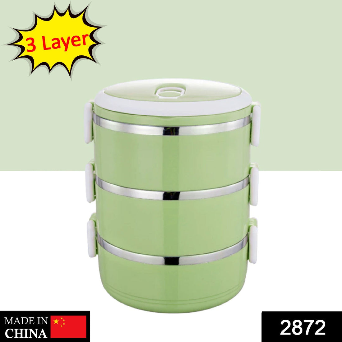Three layer stainless steel hot lunch box.