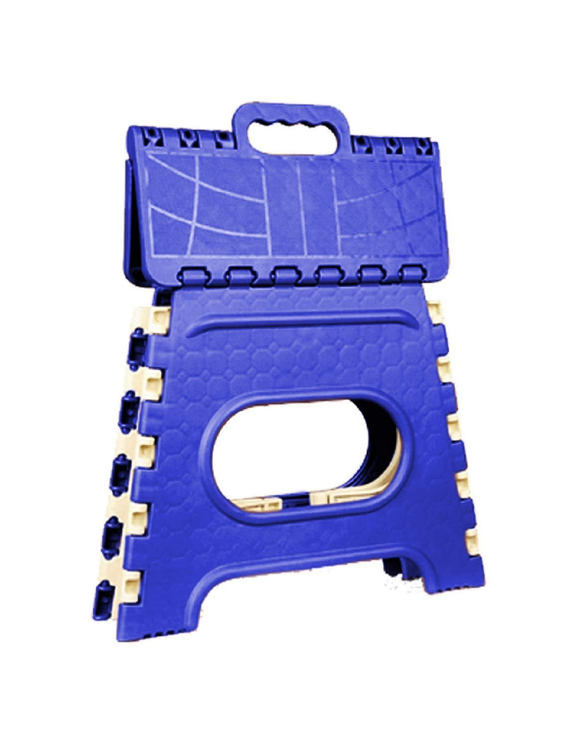 Durable folding step stool with a vibrant multicolor design and a handle for easy portability.