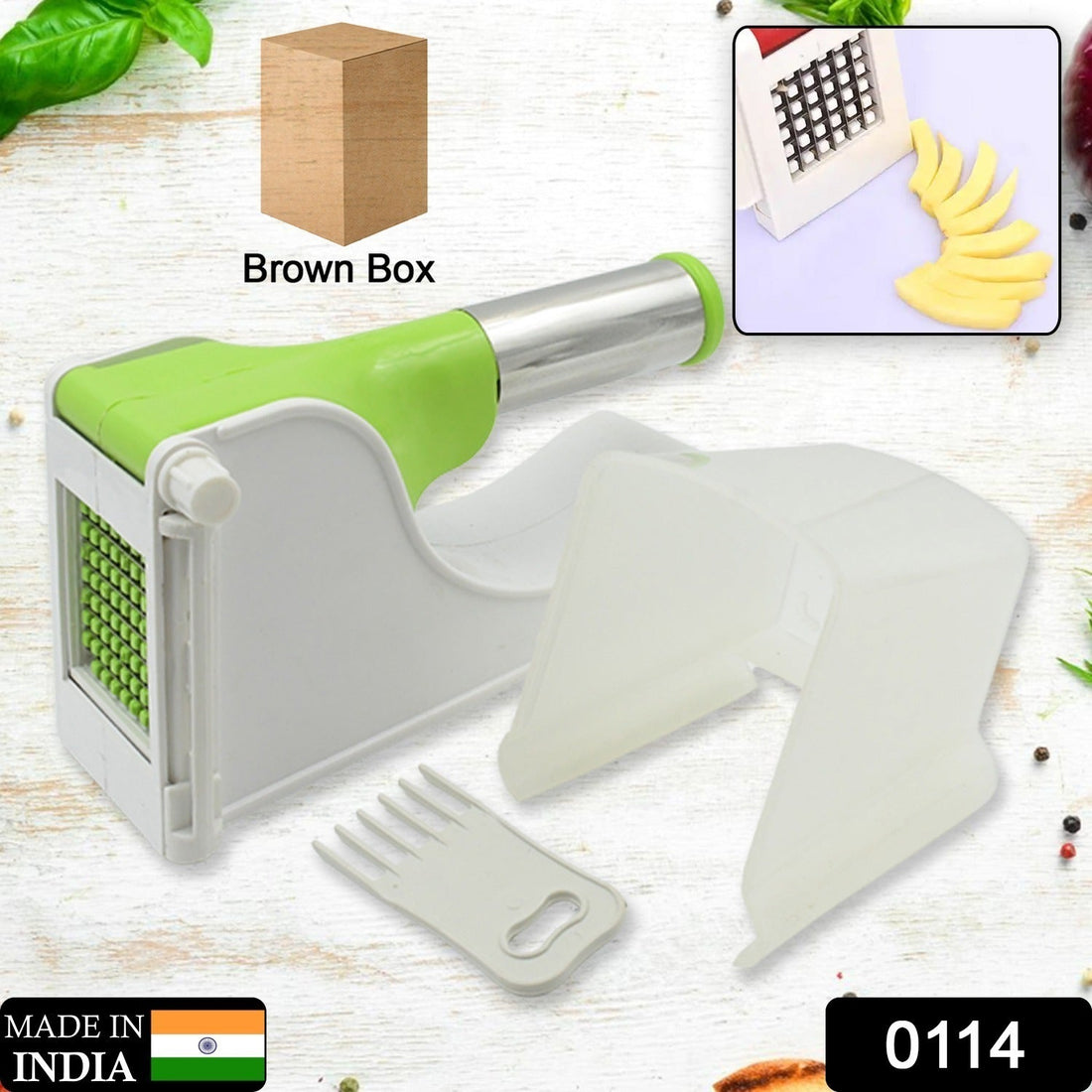 Plastic potato chipser with container.