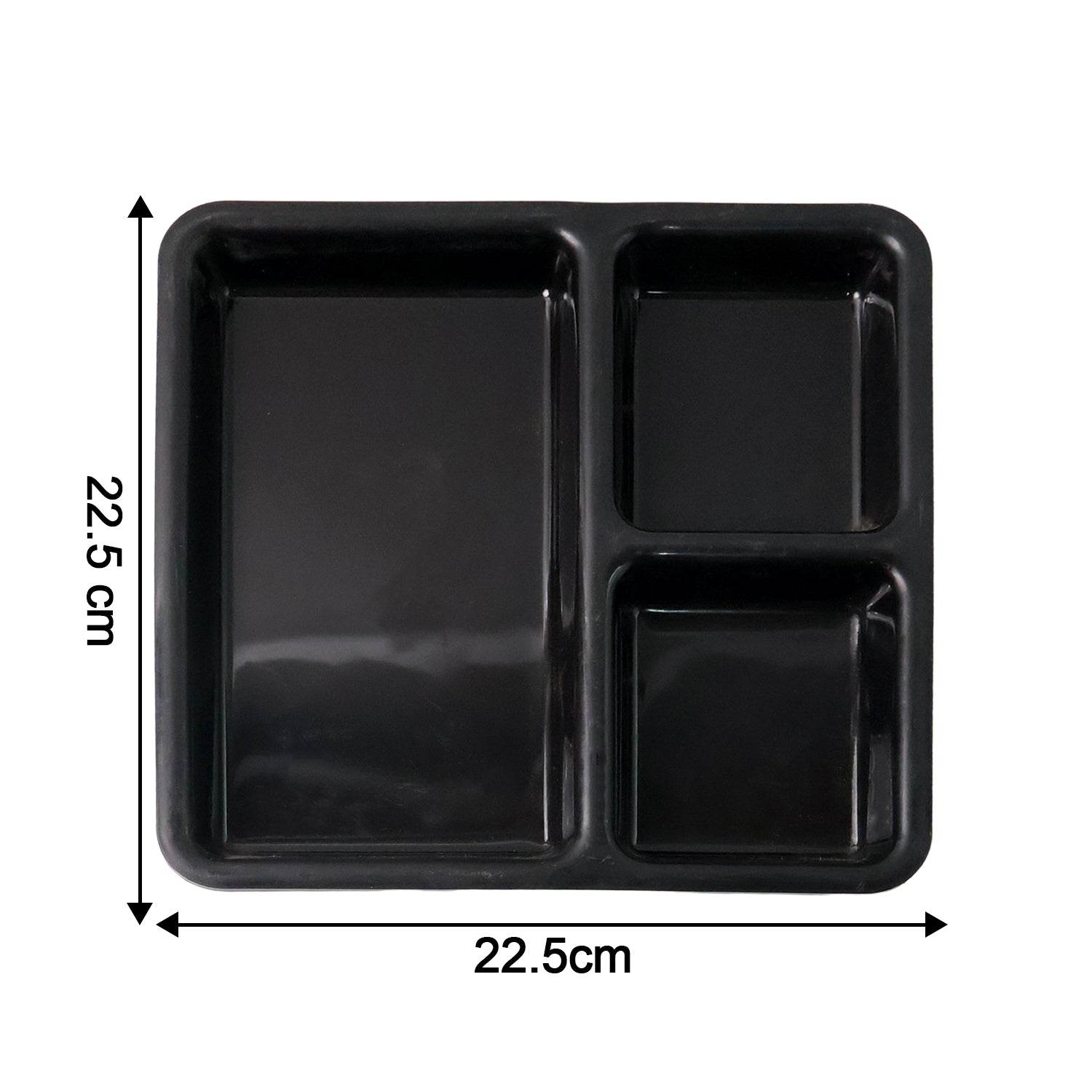 Plastic Multi-Compartment Meal Serving Tray – 3-Section Rectangular Dining Plate (1 Pc / Black)