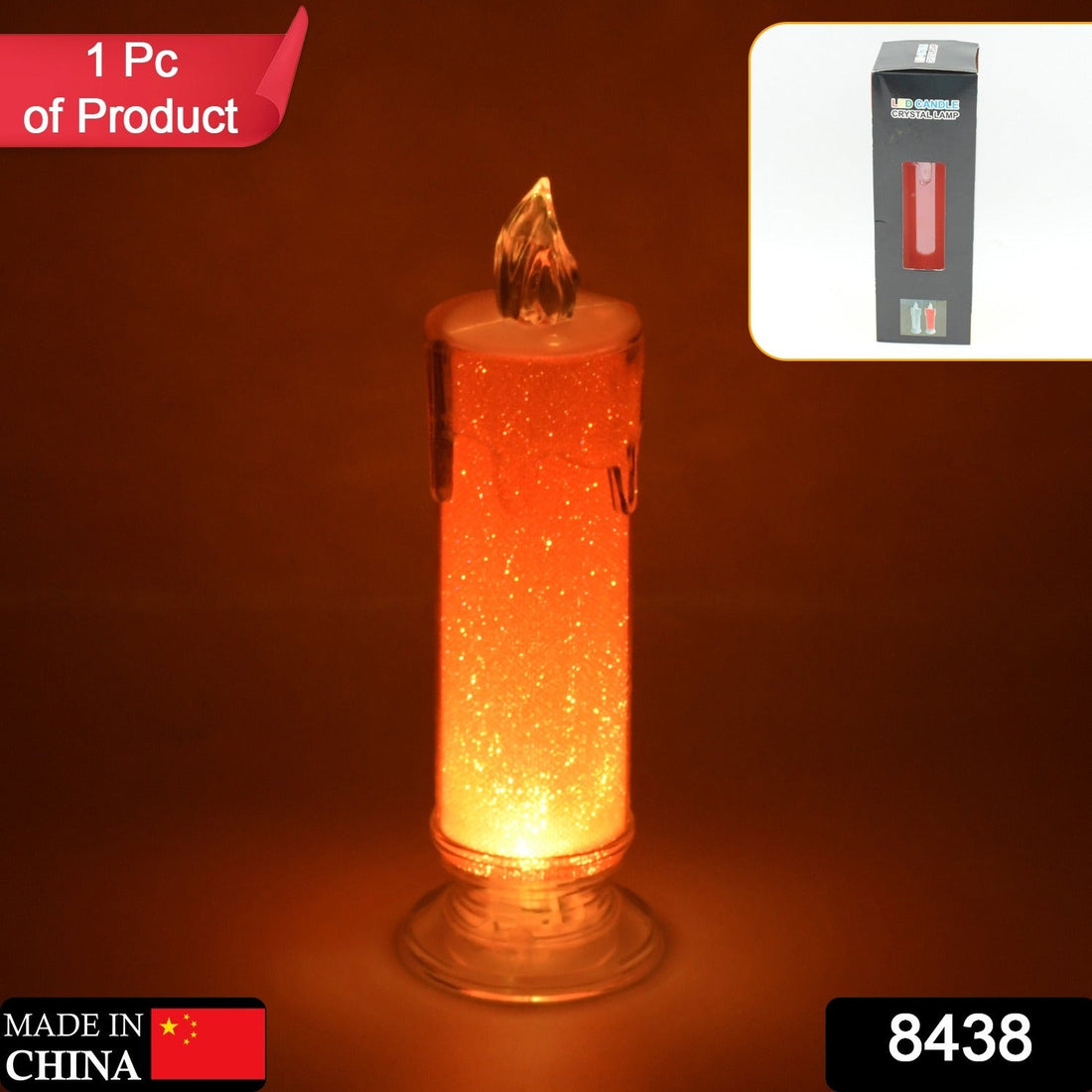 Red LED flameless pillar candle, battery-operated for realistic flickering light.