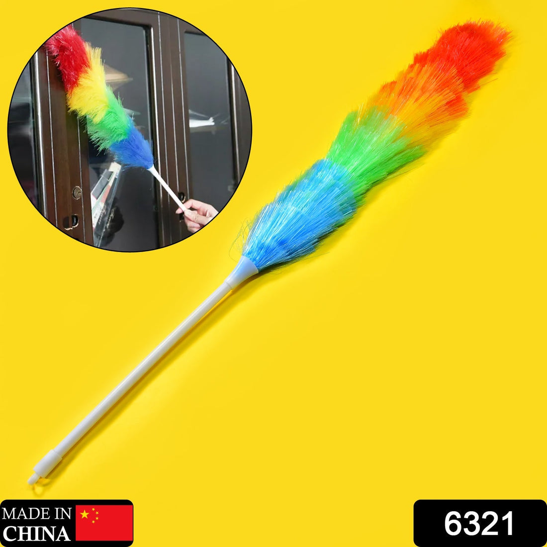 Microfiber dusting stick with colorful feathers