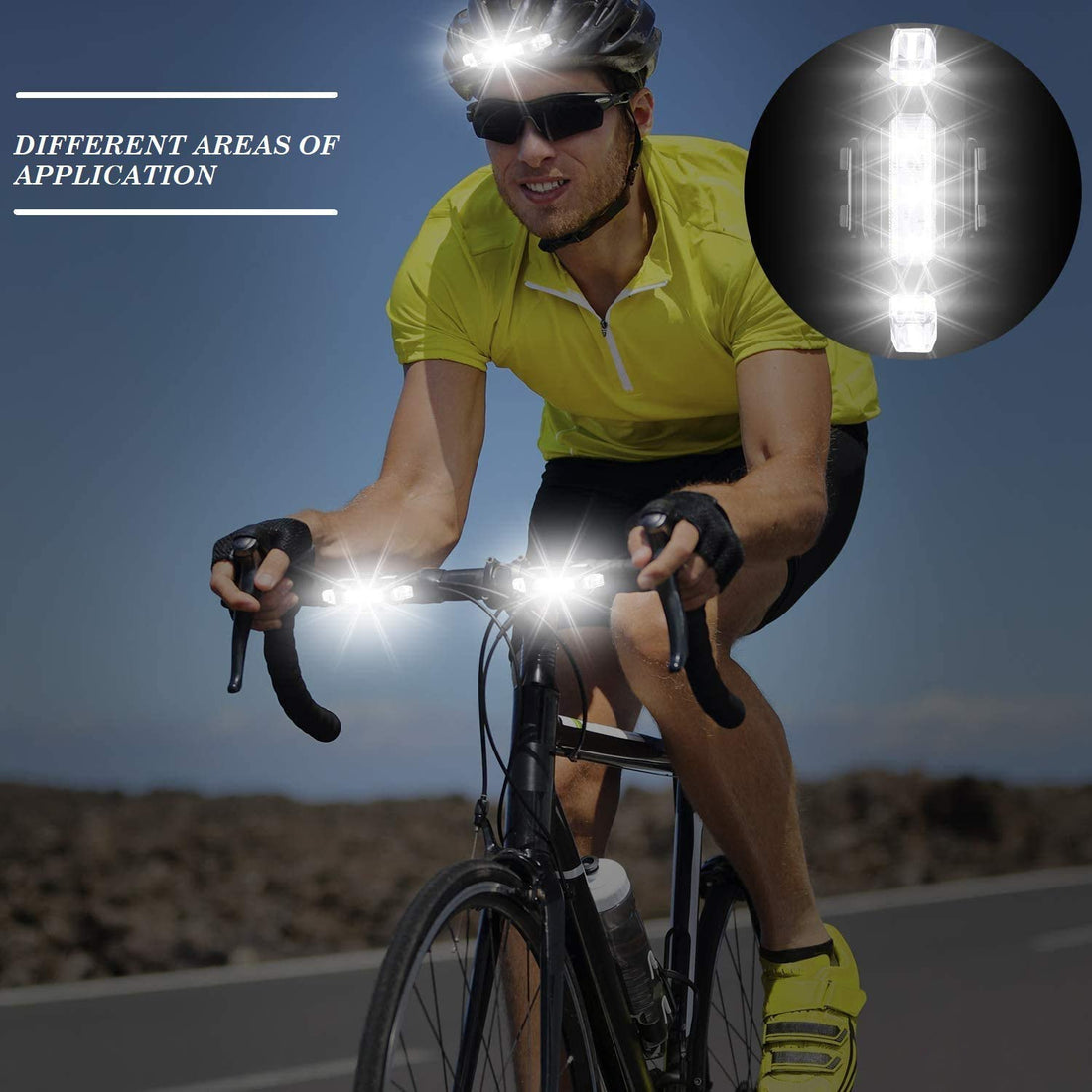 Waterproof front LED light for bicycles, white color.