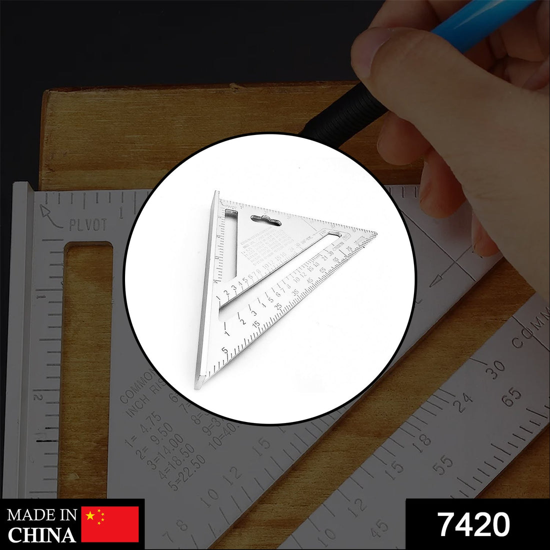 Handy triangle measurement tool with double scale.