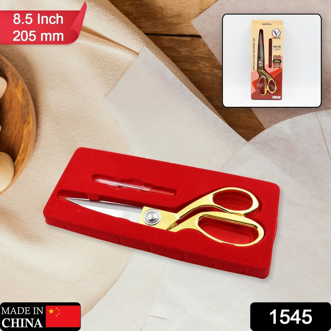 Sharp stainless steel tailoring scissors for professional use.