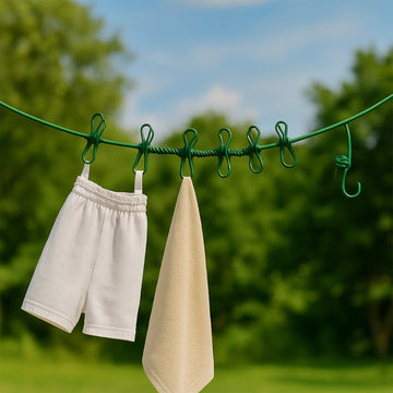 Elastic Cloth Drying Rope with 12 Metal Clip Portable Clothes line For Home & Travel