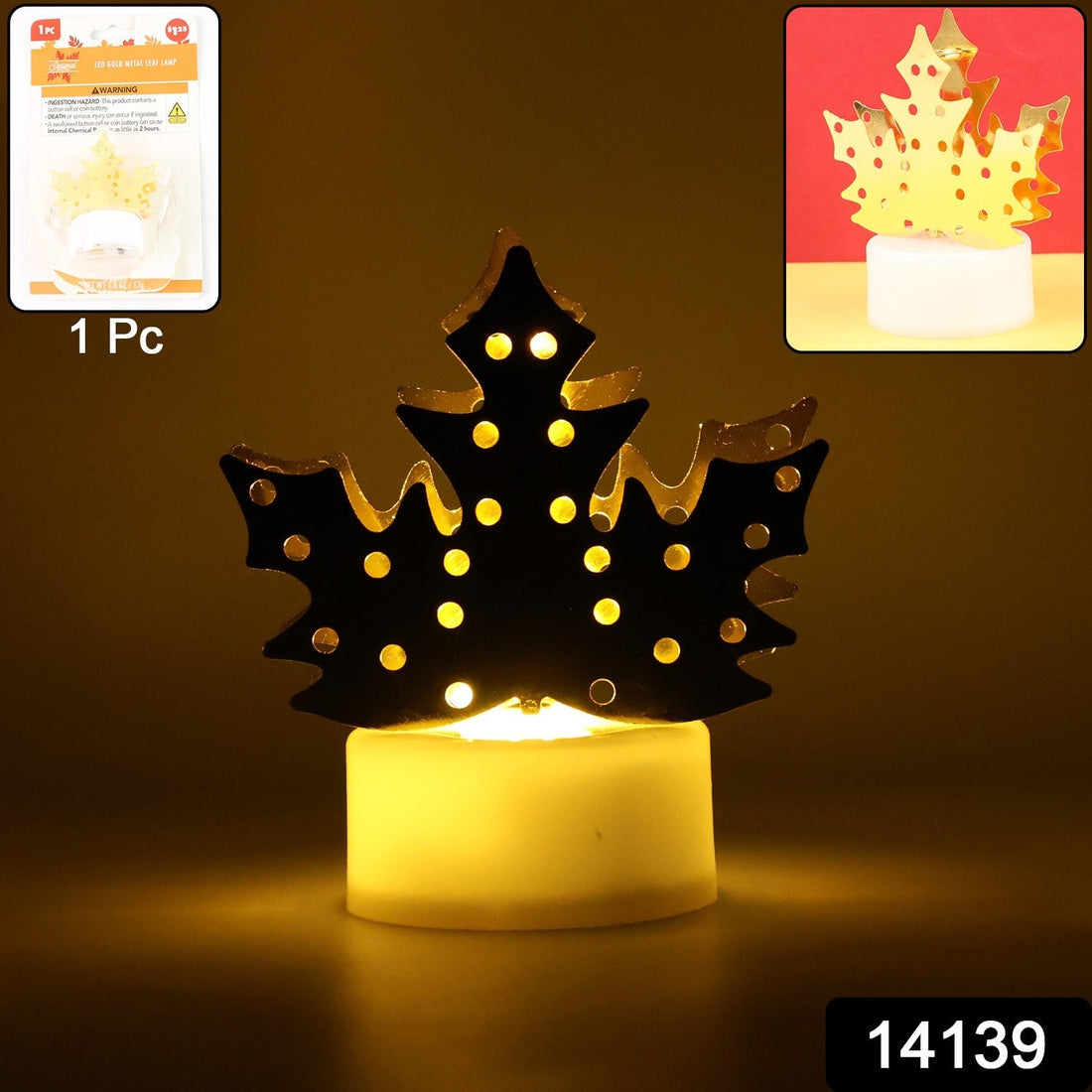 Gold-Tone Metal Diya Lamp with LED 