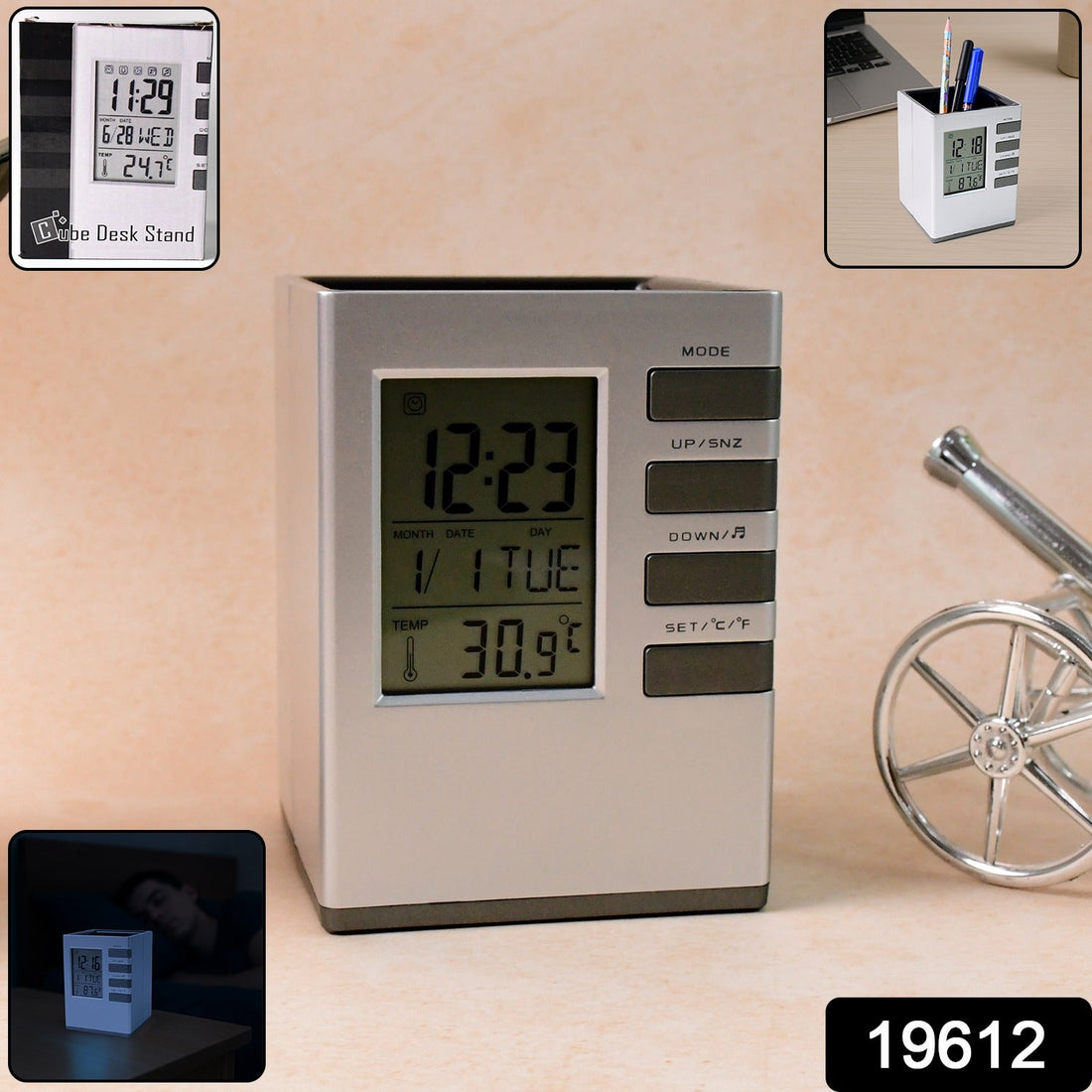 Modern Cube Digital Desk Organizer with Clock