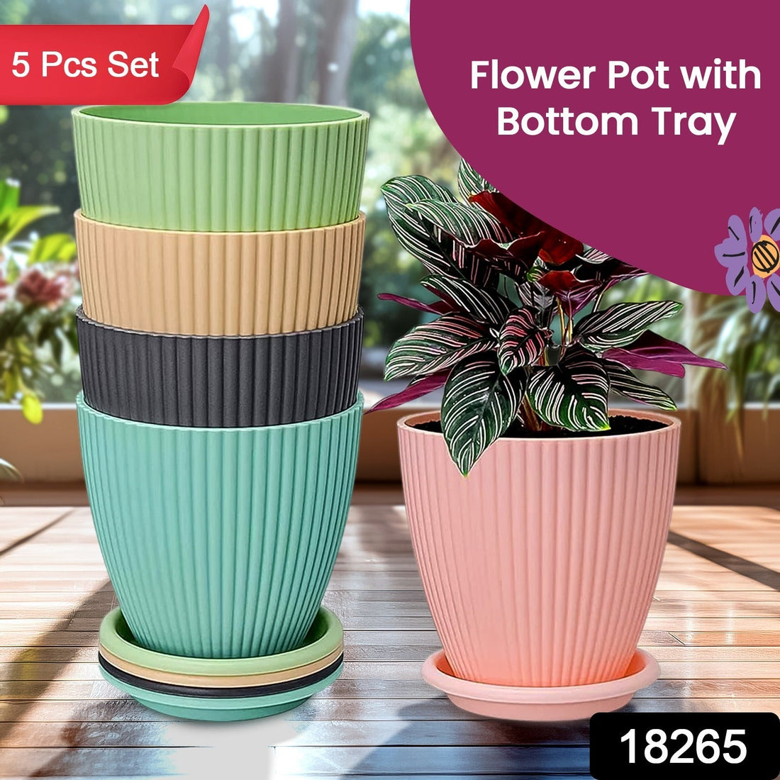 Round Flower Pot with Bottom Tray