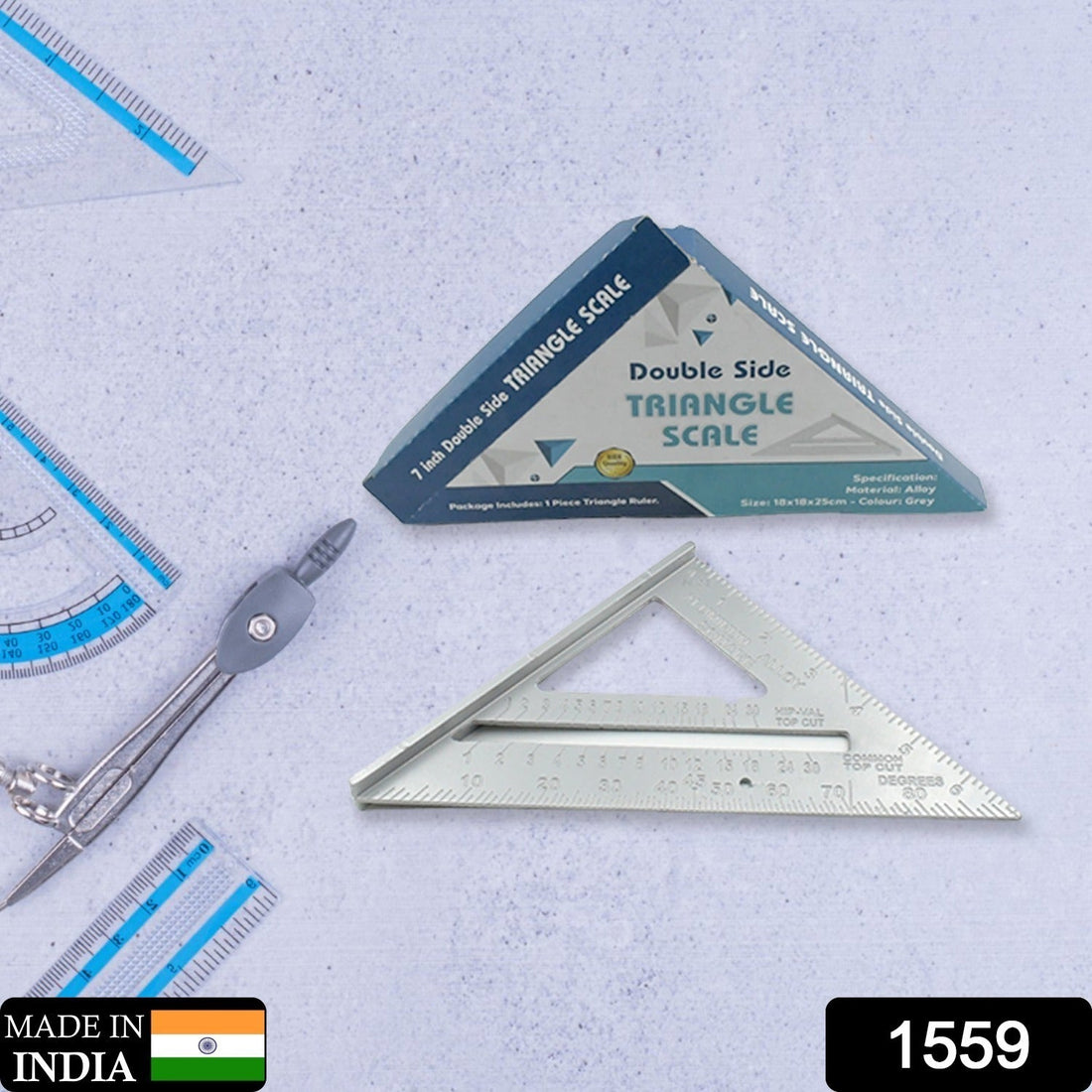 Double-Sided 45° Triangle Ruler – 7-Inch Aluminum Alloy Rafter Square for Home & Industrial Use