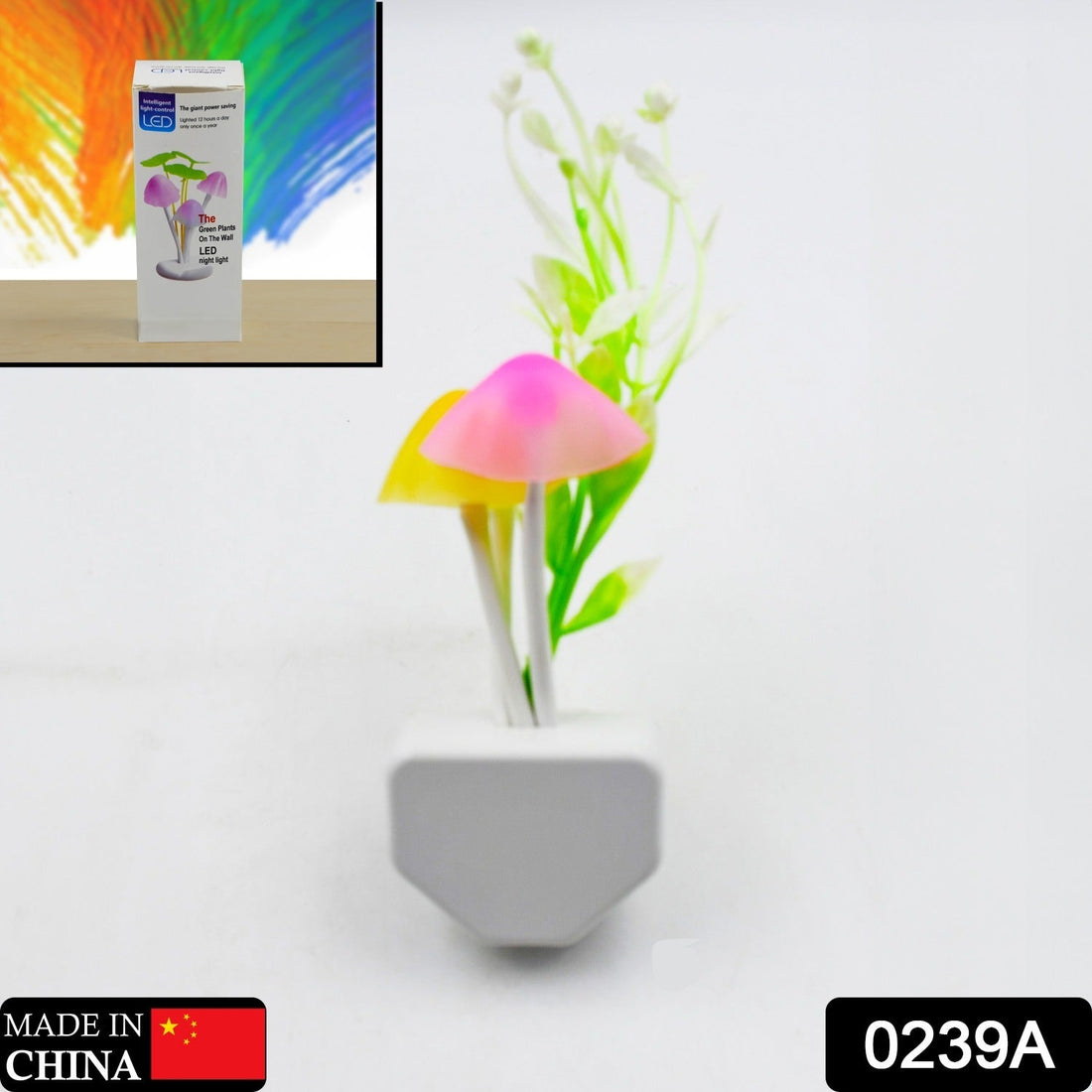LED mushroom night light with color-changing feature.