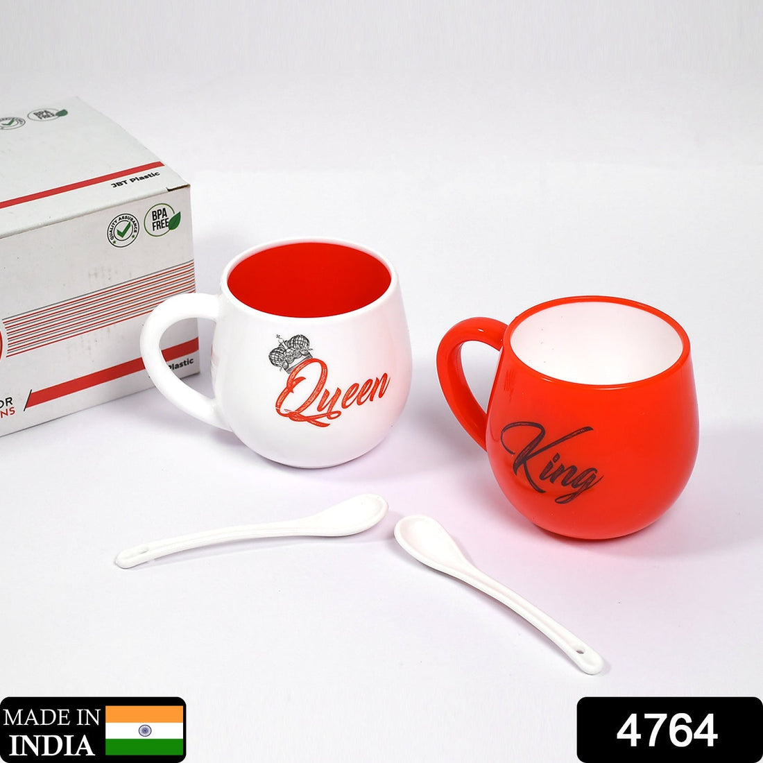 Matching coffee mugs with King and Queen print