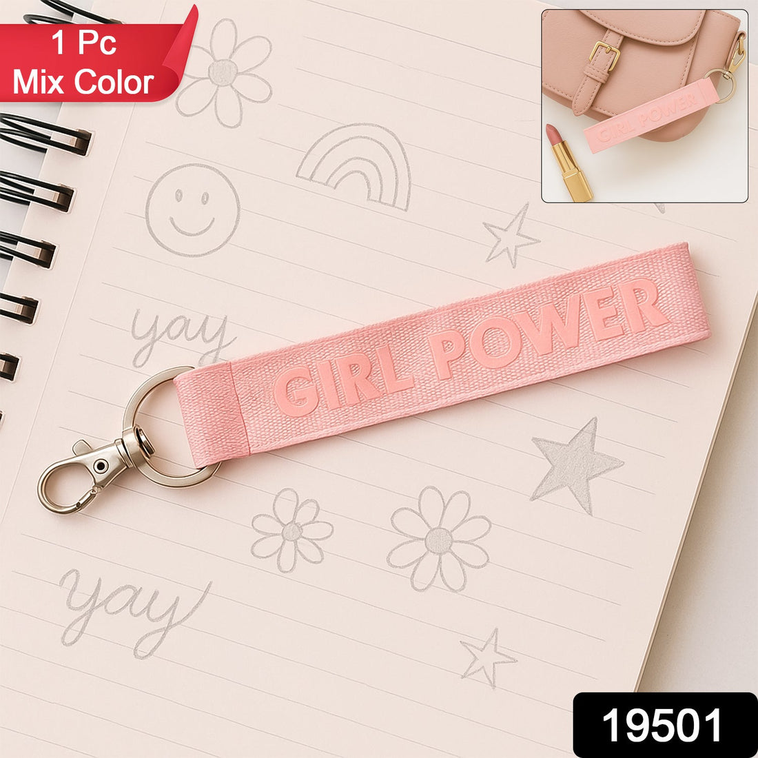 Fashion Keyring with Pink GIRL POWER Strap